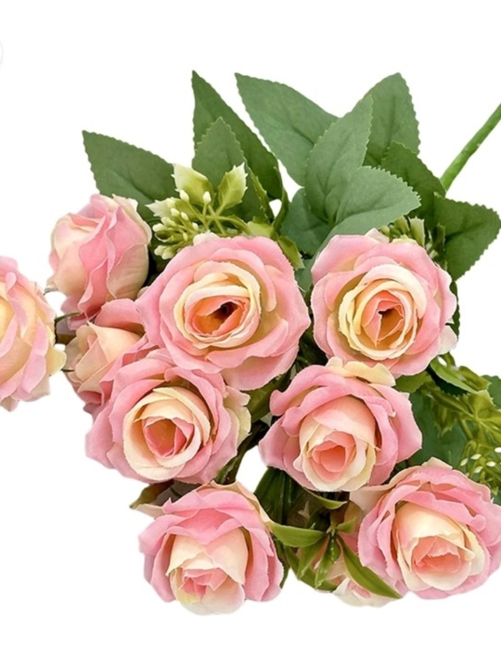 6 Pink and Cream Artificial Rose Bunch With 7 Bud Each